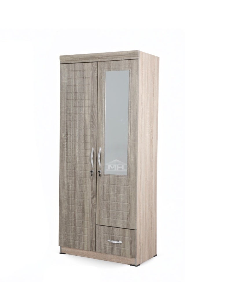 مالتي هوم فيرنيتشر 2 دروازے کی لکڑی کی الماری MH-8821 گرے کیبنٹ الماری انجینئرڈ لکڑی پرفیکٹ ماڈرن اسٹائلش ہیوی ڈیوٹی آئینے کے ساتھ - Image 4